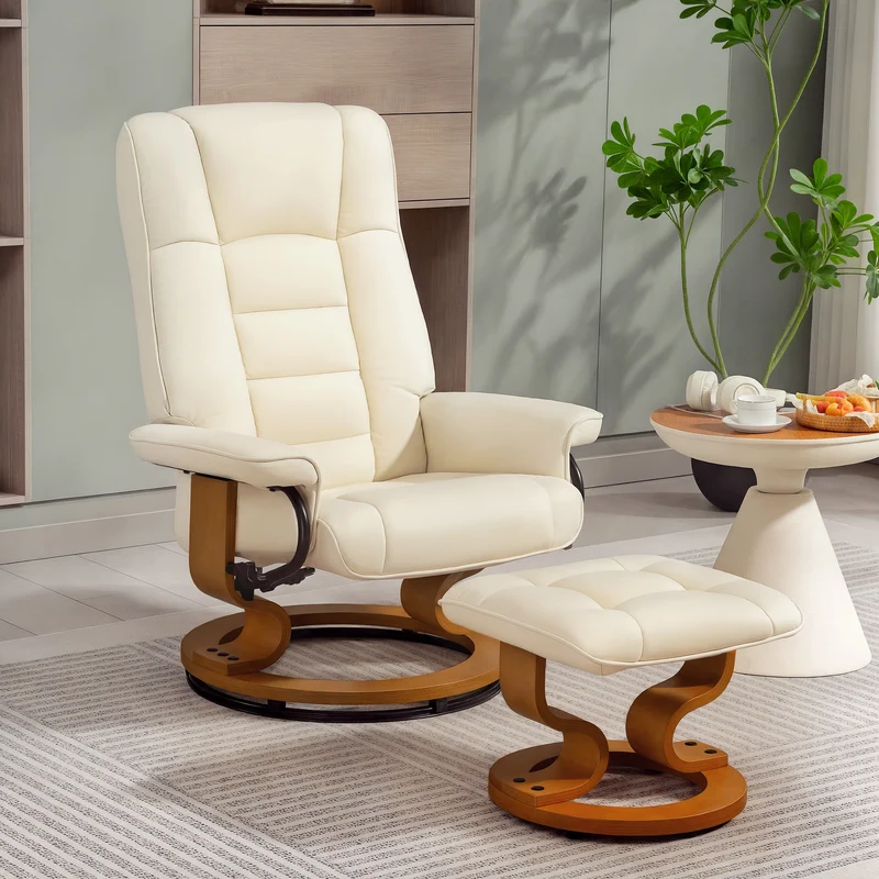 Fauteuil inclinable avec repose-pied 76 x 85 x 104 cm inclinaison 130° pivotant dossier moderne en synthétique crème 21_0003172