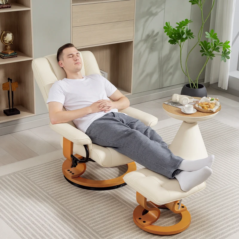 Fauteuil inclinable avec repose-pied 76 x 85 x 104 cm inclinaison 130° pivotant dossier moderne en synthétique crème 21_0003172