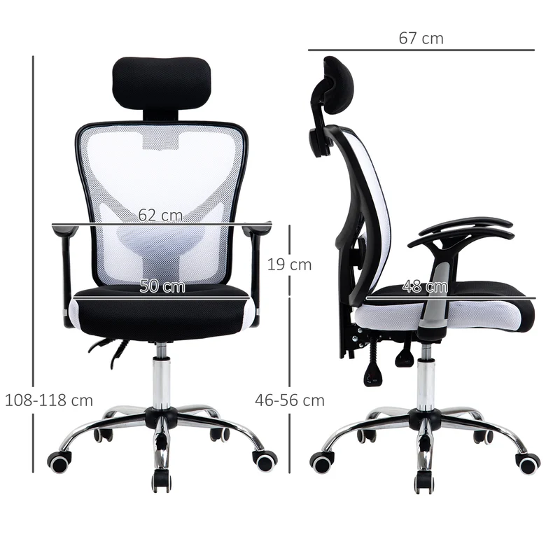 Fauteuil de bureau ergonomique dossier inclinable 62 x 67 x 108-118 cm hauteur réglable moderne épuré en polyester noir 21_0006210