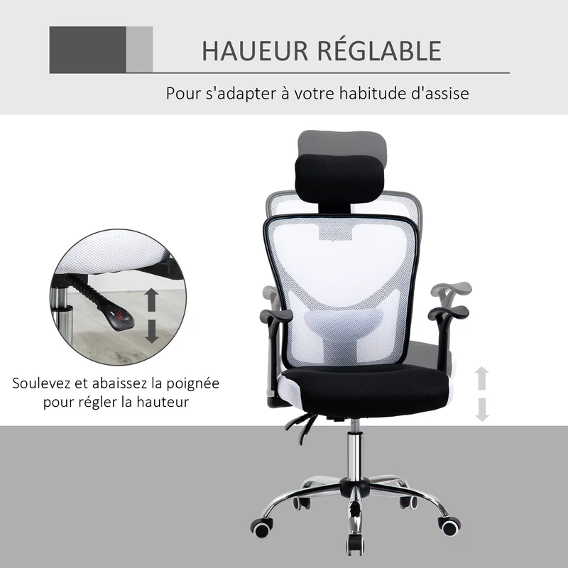 Fauteuil de bureau ergonomique dossier inclinable 62 x 67 x 108-118 cm hauteur réglable moderne épuré en polyester noir 21_0006210