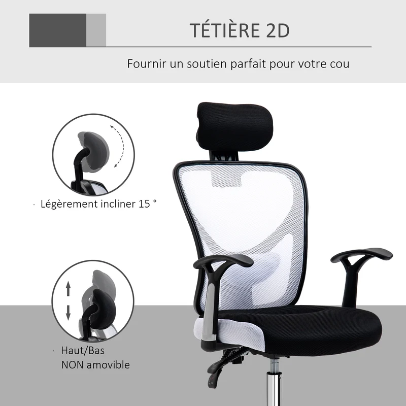 Fauteuil de bureau ergonomique dossier inclinable 62 x 67 x 108-118 cm hauteur réglable moderne épuré en polyester noir 21_0006210