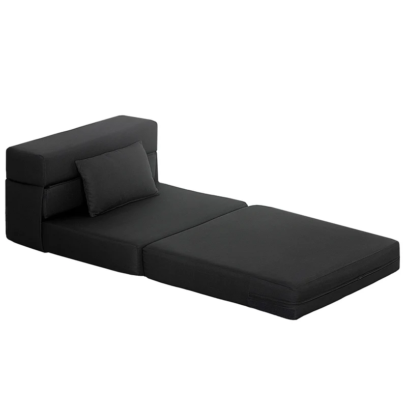 Fauteuil convertible 1 place lit pliant 210 x 80 x 15 cm coussin inclus gain de place moderne épuré en polyester noir 21_0003502