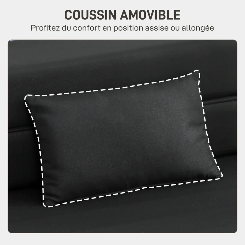 Fauteuil convertible 1 place lit pliant 210 x 80 x 15 cm coussin inclus gain de place moderne épuré en polyester noir 21_0003502