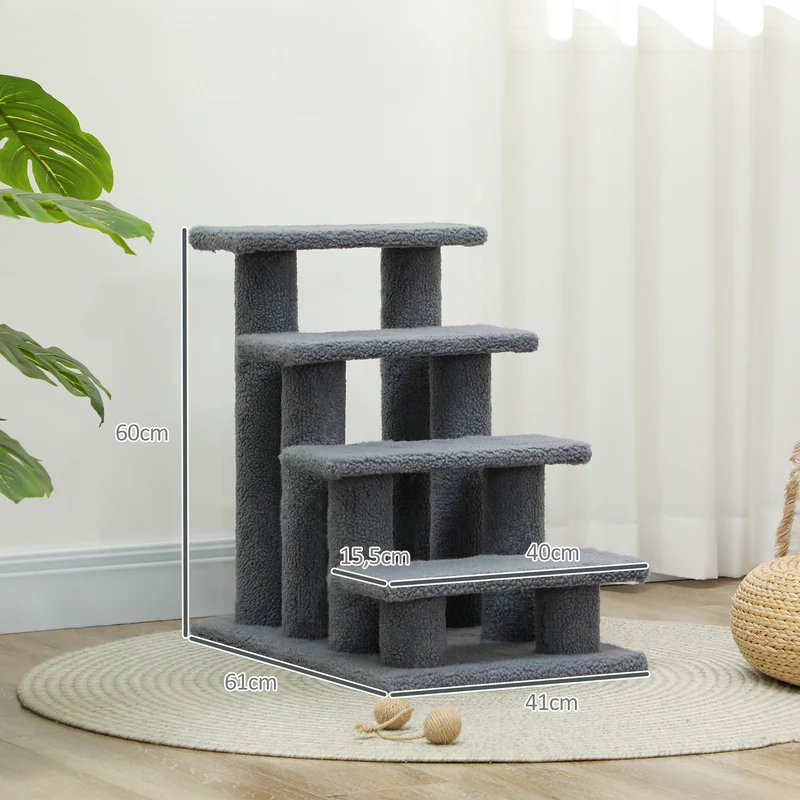 Escalier pour animaux canapés 61 x 41 x 60 cm aide mobilité confort moelleux moderne cosy en bois d'ingénierie gris 21_0007609