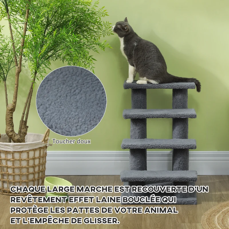 Escalier pour animaux canapés 61 x 41 x 60 cm aide mobilité confort moelleux moderne cosy en bois d'ingénierie gris 21_0007609