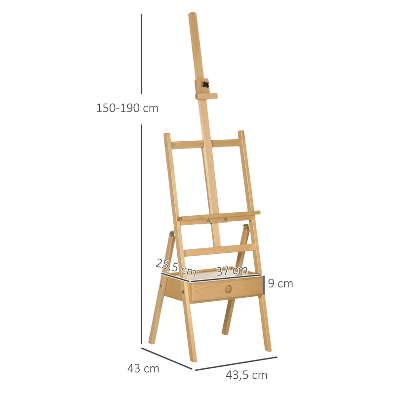 Chevalet d'atelier sur pied réglable 43.5 x 43 x 190 cm tiroir rangement stabilité maximale scandinave en bois naturel 21_0006109