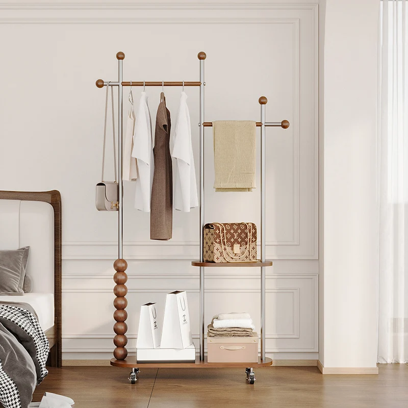 Modern Minimalist Stainless Steel/Carbon Steel & Plywood Oval Freestanding Hall Tree With Double Hanging Bars For Bedroom