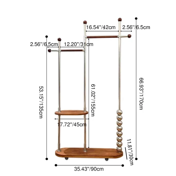 Modern Minimalist Stainless Steel/Carbon Steel & Plywood Oval Freestanding Hall Tree With Double Hanging Bars For Bedroom