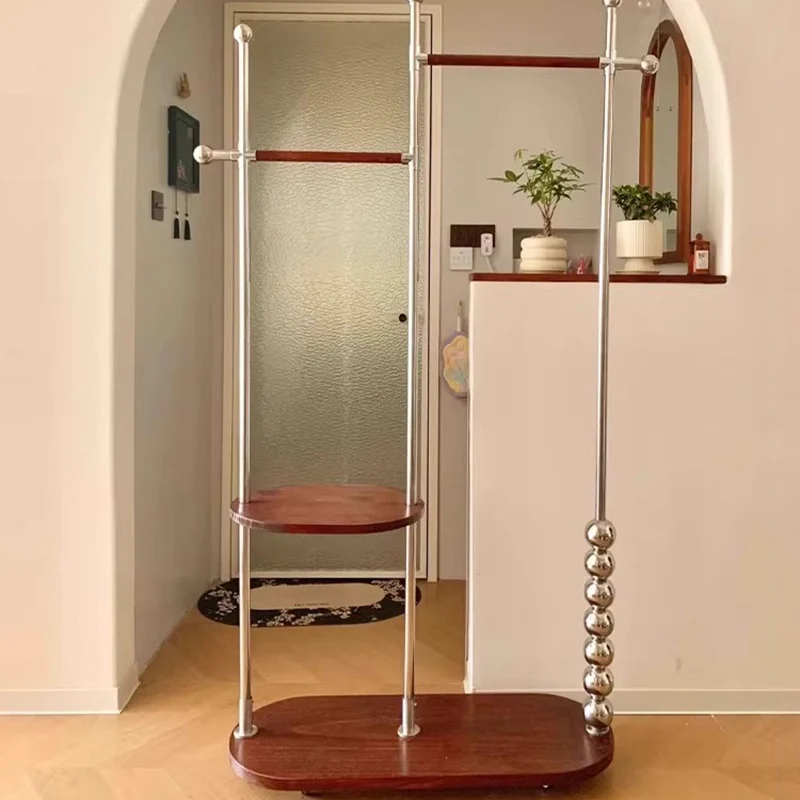 Modern Minimalist Stainless Steel/Carbon Steel & Plywood Oval Freestanding Hall Tree With Double Hanging Bars For Bedroom