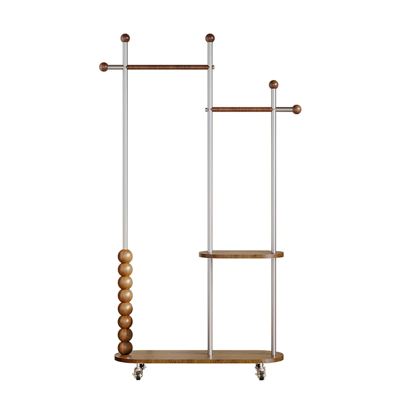 Modern Minimalist Stainless Steel/Carbon Steel & Plywood Oval Freestanding Hall Tree With Double Hanging Bars For Bedroom