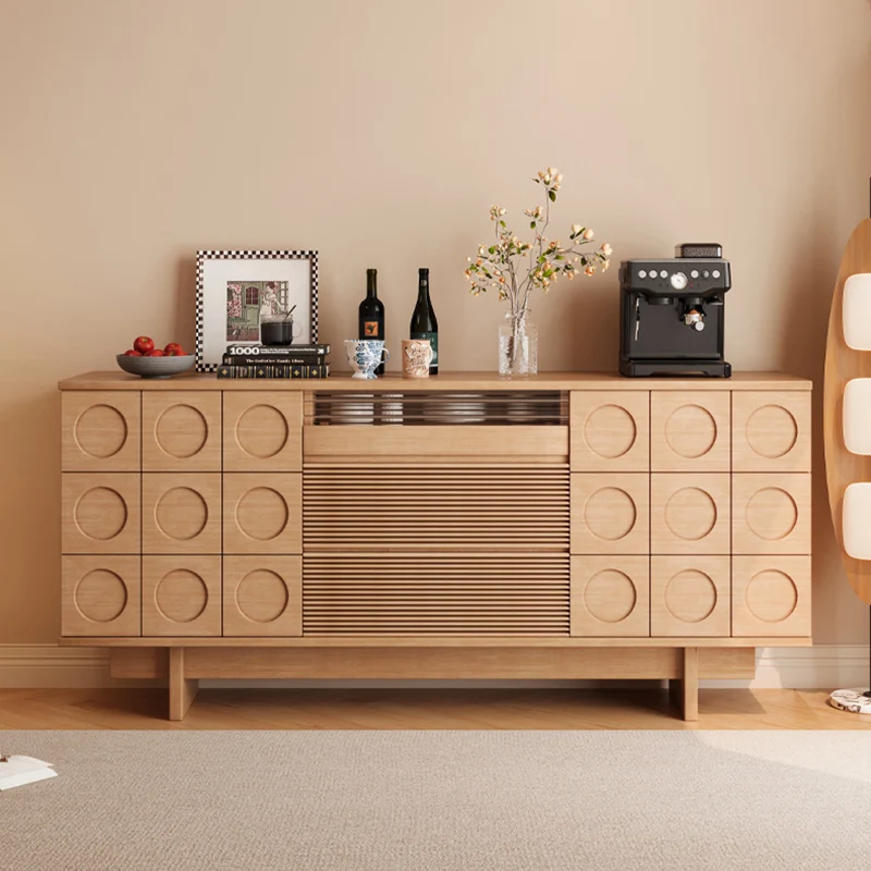 Modern Mid-Century Solid Wood & Plywood Geometric Drawer Fronts Storage Cabinet With 2 Cabinets 3 Drawers For Dining & Living Room