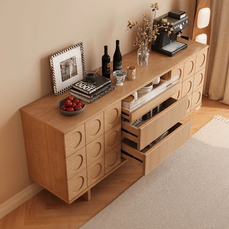 Modern Mid-Century Solid Wood & Plywood Geometric Drawer Fronts Storage Cabinet With 2 Cabinets 3 Drawers For Dining & Living Room