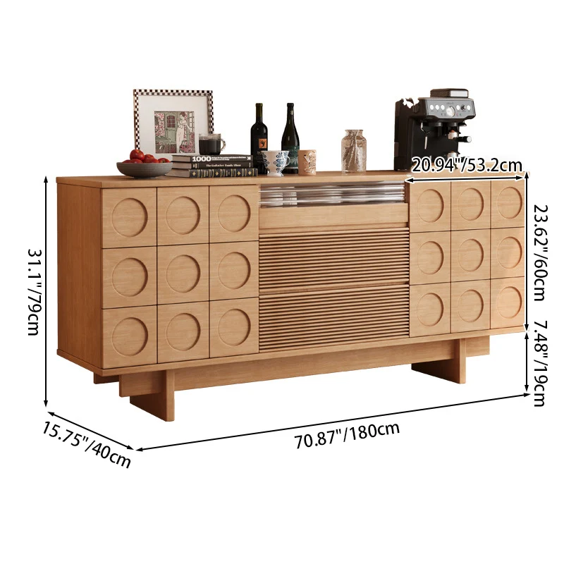 Modern Mid-Century Solid Wood & Plywood Geometric Drawer Fronts Storage Cabinet With 2 Cabinets 3 Drawers For Dining & Living Room