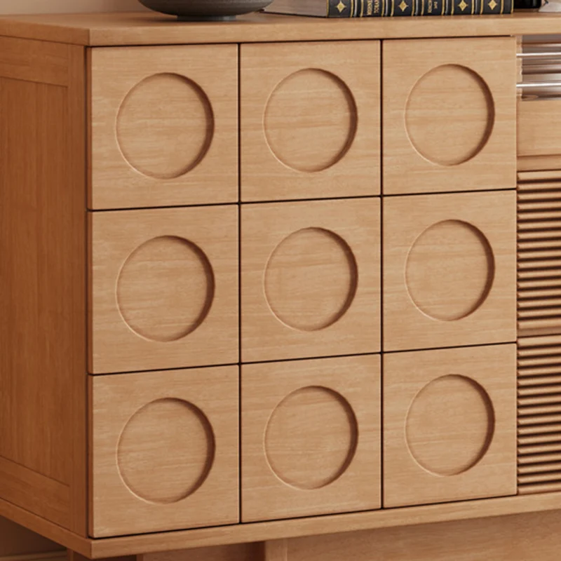 Modern Mid-Century Solid Wood & Plywood Geometric Drawer Fronts Storage Cabinet With 2 Cabinets 3 Drawers For Dining & Living Room