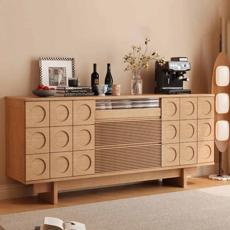 Modern Mid-Century Solid Wood & Plywood Geometric Drawer Fronts Storage Cabinet With 2 Cabinets 3 Drawers For Dining & Living Room