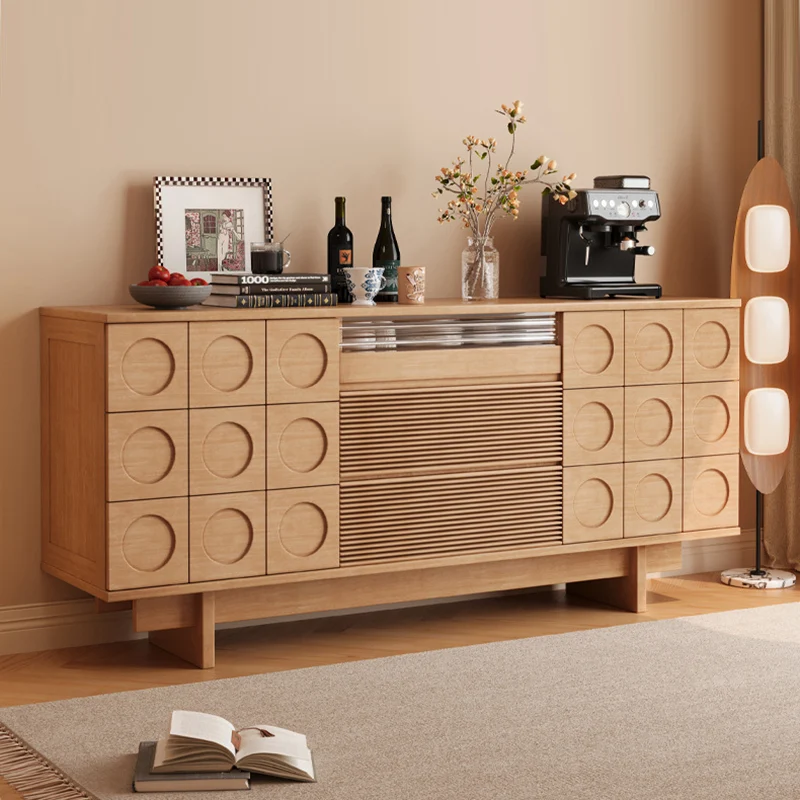 Modern Mid-Century Solid Wood & Plywood Geometric Drawer Fronts Storage Cabinet With 2 Cabinets 3 Drawers For Dining & Living Room