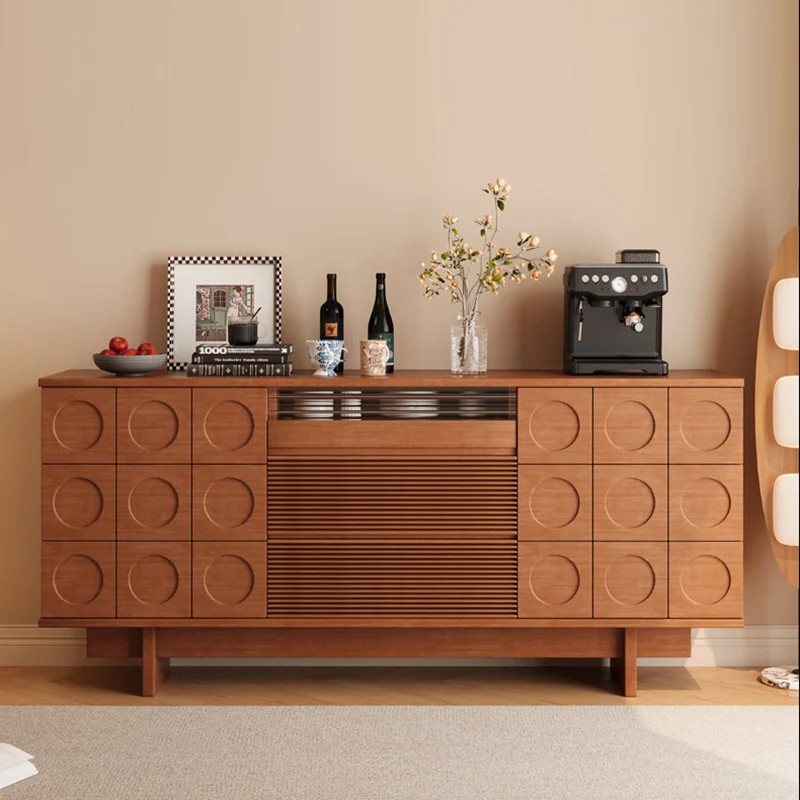 Modern Mid-Century Solid Wood & Plywood Geometric Drawer Fronts Storage Cabinet With 2 Cabinets 3 Drawers For Dining & Living Room