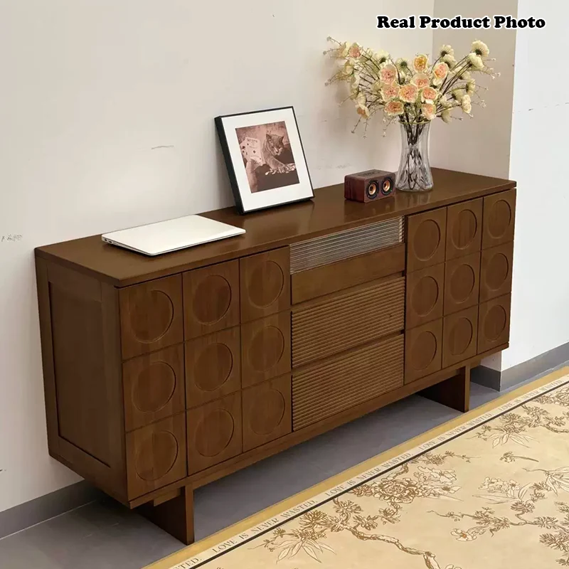 Modern Mid-Century Solid Wood & Plywood Geometric Drawer Fronts Storage Cabinet With 2 Cabinets 3 Drawers For Dining & Living Room