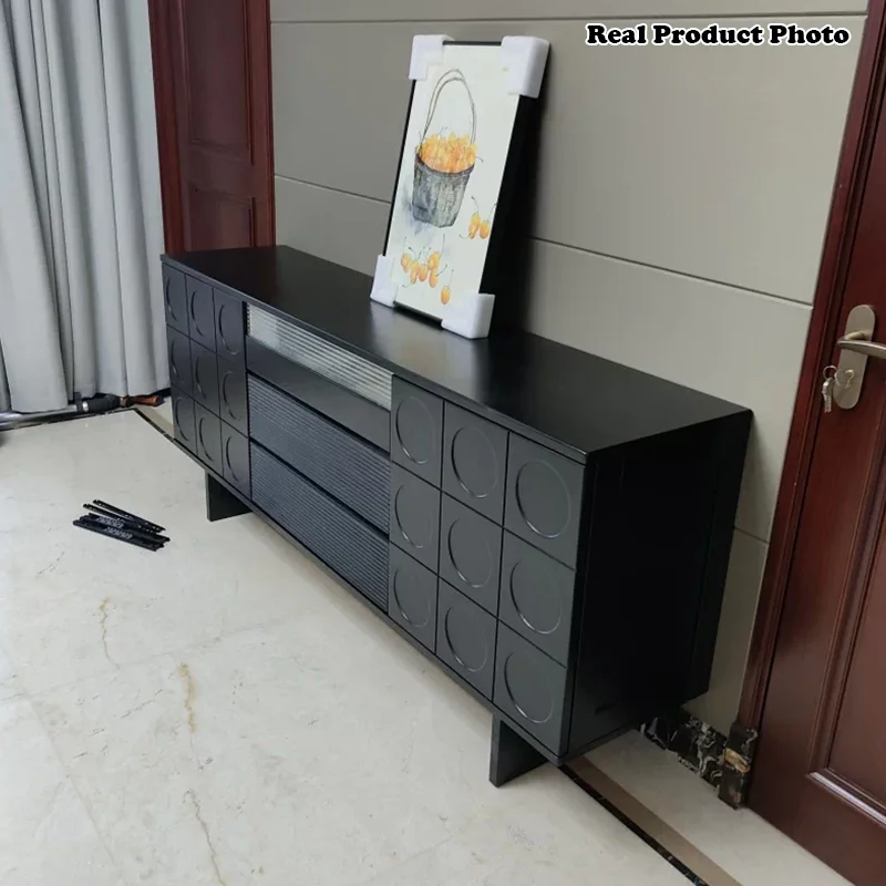 Modern Mid-Century Solid Wood & Plywood Geometric Drawer Fronts Storage Cabinet With 2 Cabinets 3 Drawers For Dining & Living Room
