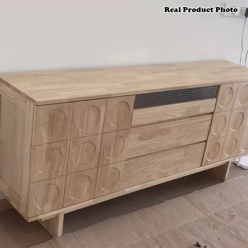 Modern Mid-Century Solid Wood & Plywood Geometric Drawer Fronts Storage Cabinet With 2 Cabinets 3 Drawers For Dining & Living Room