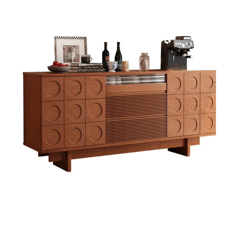 Modern Mid-Century Solid Wood & Plywood Geometric Drawer Fronts Storage Cabinet With 2 Cabinets 3 Drawers For Dining & Living Room