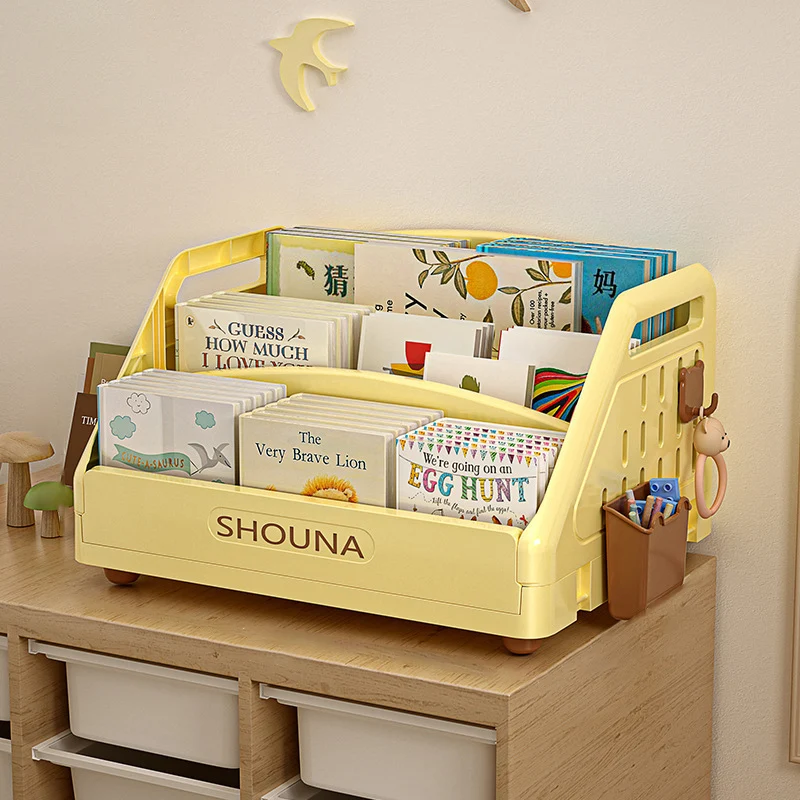 Modern Minimalist Trapezoid PP Plastic Foldable Kids Bookshelf 3- Storage Compartment For Study