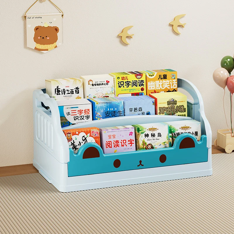 Modern Minimalist Cartoon Cat-Shaped PP Plastic Foldable Kids Bookshelf 3-Storage For Study