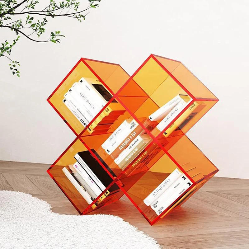 Contemporary Creative Acrylic X-Shaped Bookshelf 5-Storage Compartment For Living Room