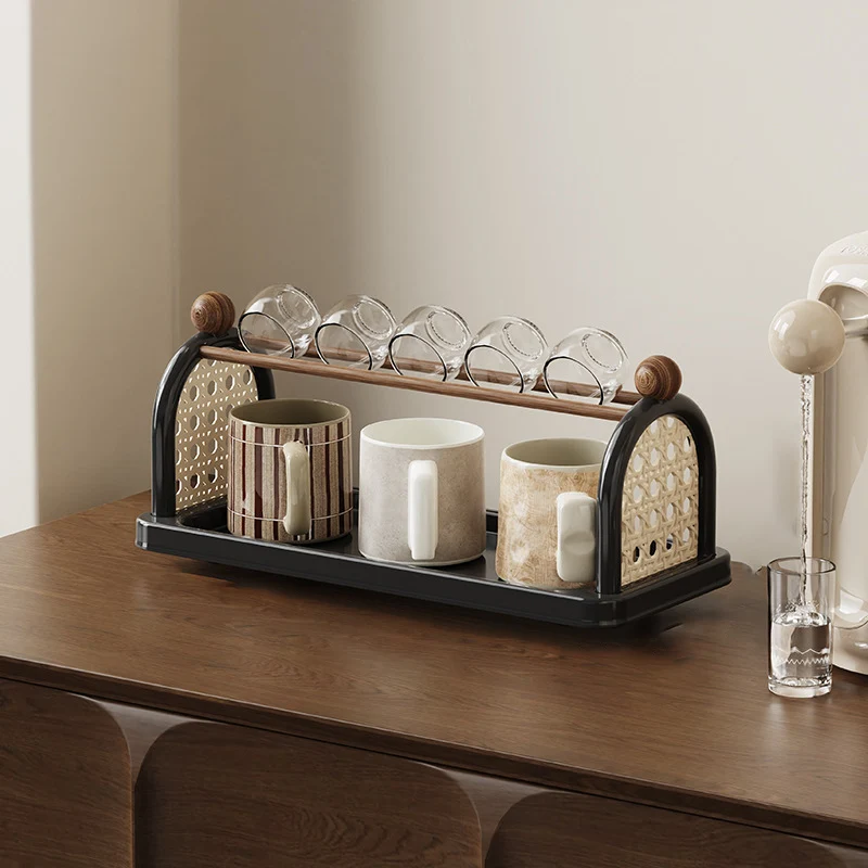 Modern Art Deco Arched Rectangular PP Plastic Wood Dismountable Cup Storage Shelf 2-Tier For Living Room