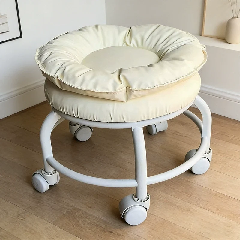 Modern Minimalist Round Faux Nappa Leather Plastic Movable Low Stool For Living Room