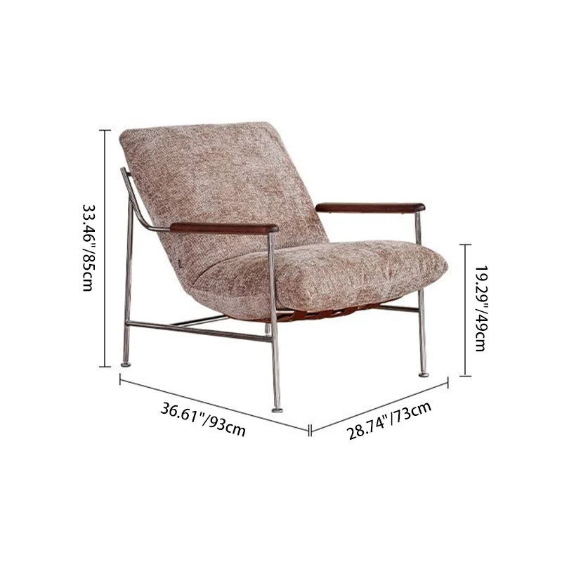 Contemporary Nordic Square Rectangular Saddle-Style Faux Leather Chenille Stainless Steel Removable Accent Chair Backrest Armrest For Living Room