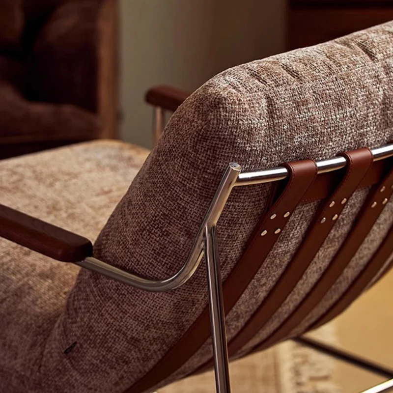 Contemporary Nordic Square Rectangular Saddle-Style Faux Leather Chenille Stainless Steel Removable Accent Chair Backrest Armrest For Living Room