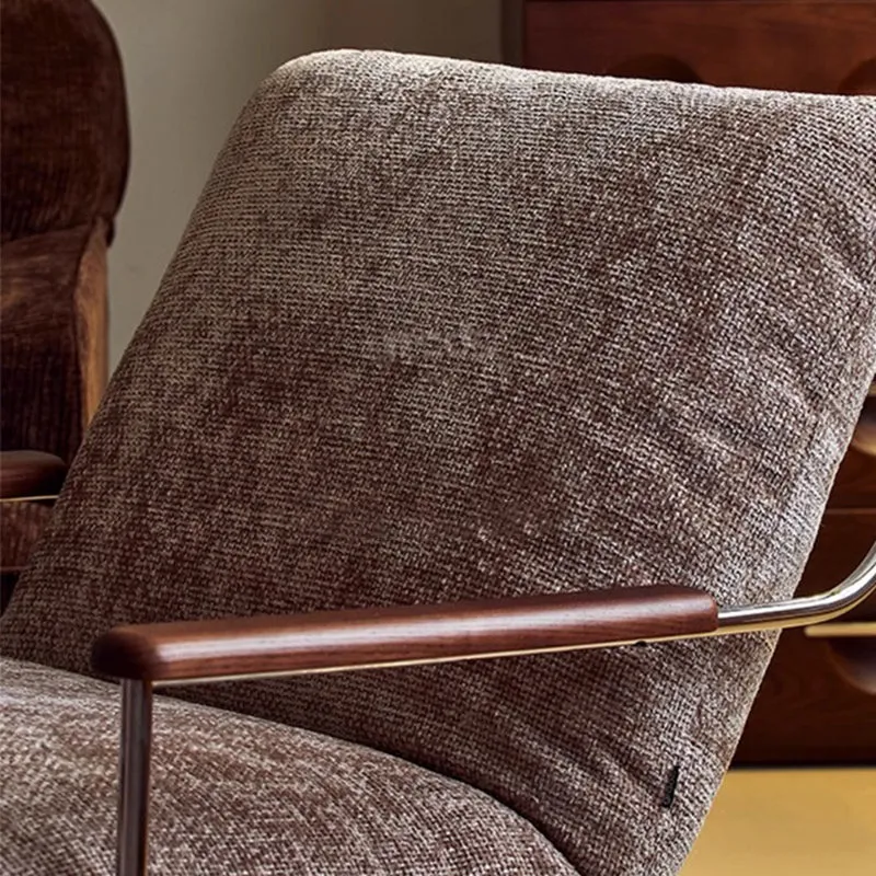 Contemporary Nordic Square Rectangular Saddle-Style Faux Leather Chenille Stainless Steel Removable Accent Chair Backrest Armrest For Living Room