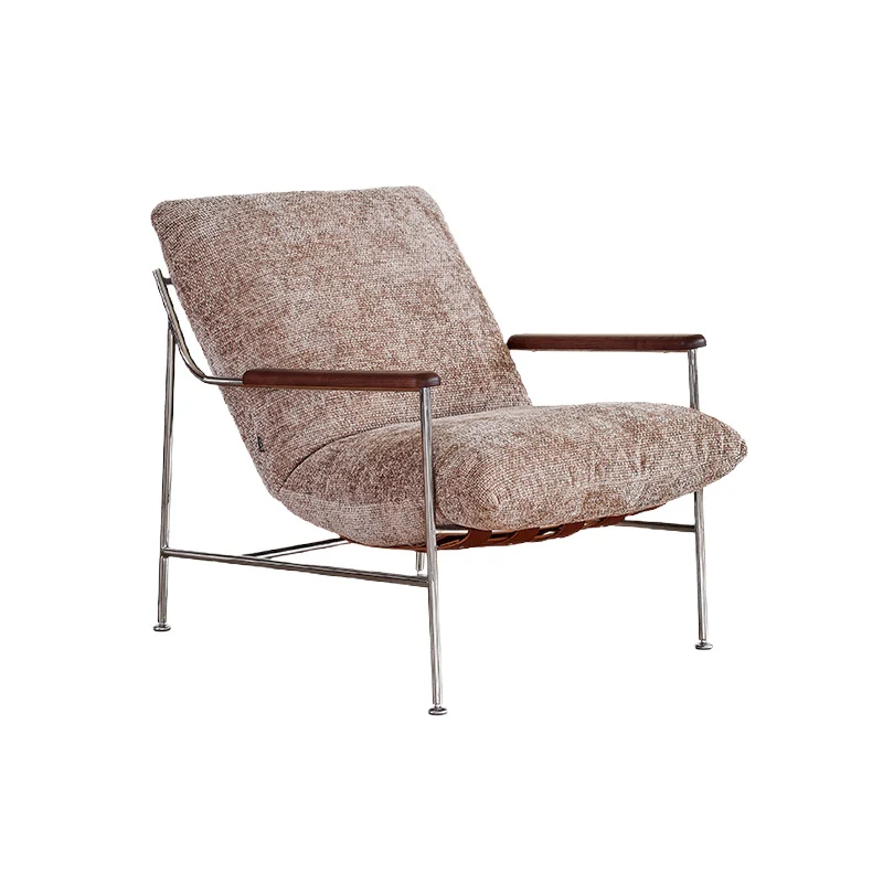 Contemporary Nordic Square Rectangular Saddle-Style Faux Leather Chenille Stainless Steel Removable Accent Chair Backrest Armrest For Living Room
