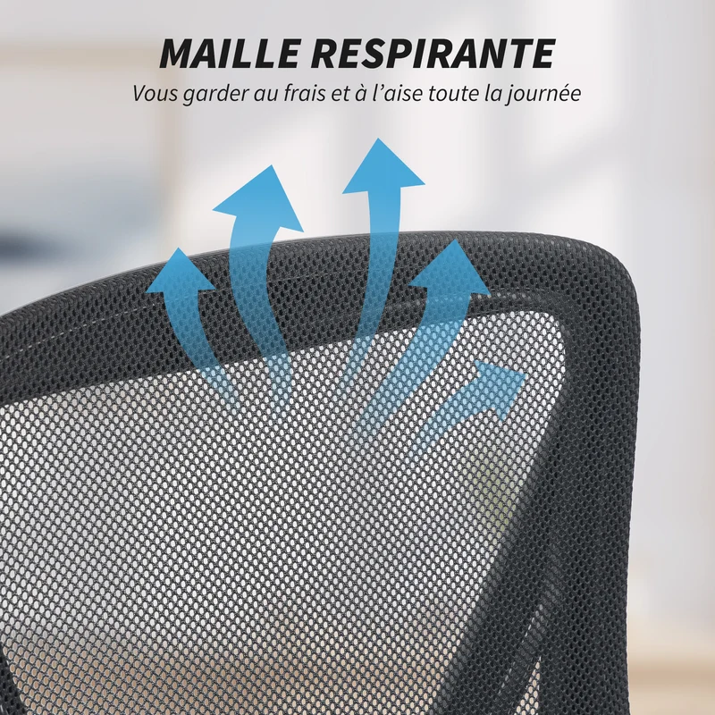 Chaise de bureau ergonomique 59,5 x 56 x 93-103 cm assise rembourrée accoudoirs relevables moderne design en maille noir 21_0006333