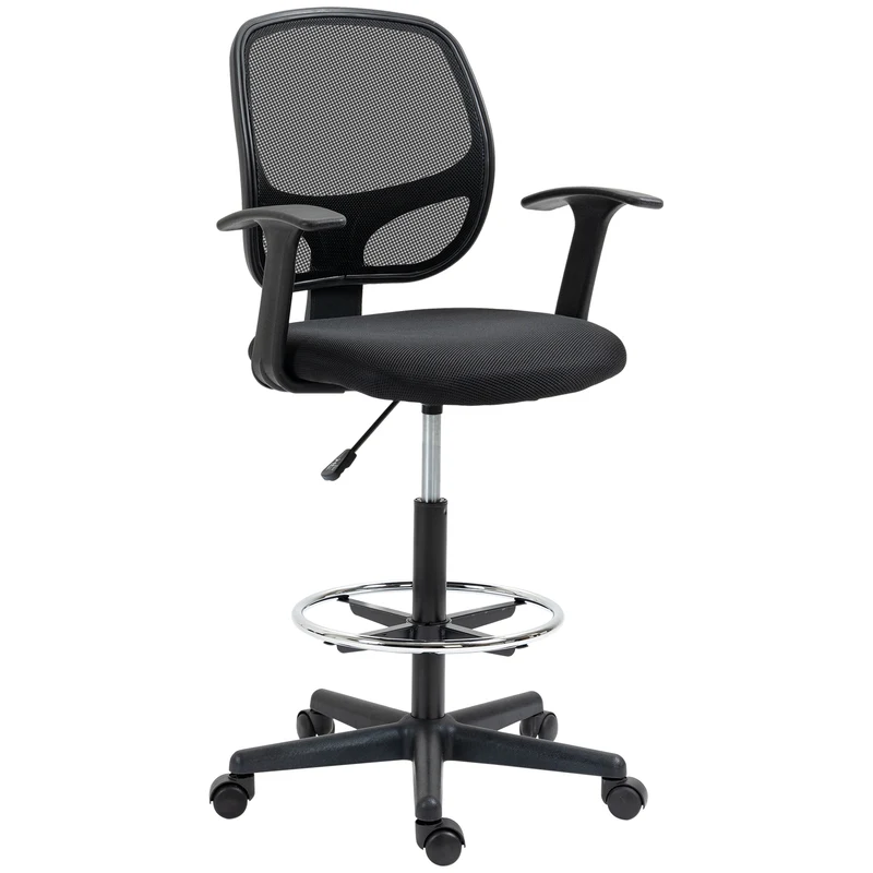Chaise de bureau 64 x 57 x 110-132 cm assise rembourrée confortable repose-pieds réglable moderne tendance en tissu noir 21_0006222