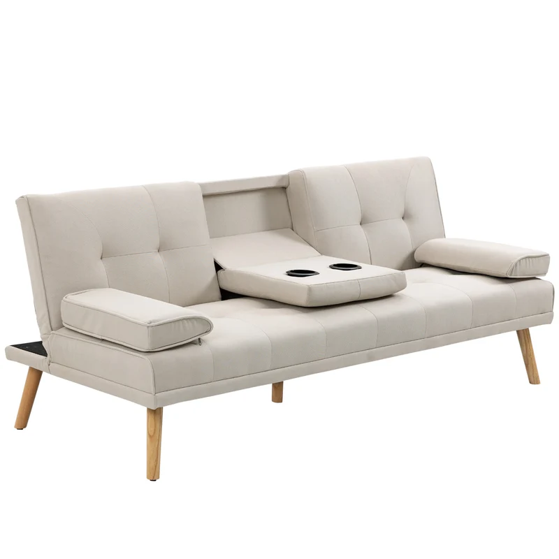 Canapé convertible 3 places 181 x 77 x 78 cm dossier 3 positions assise 18cm scandinave chaleureux en tissu de lin beige 21_0001752