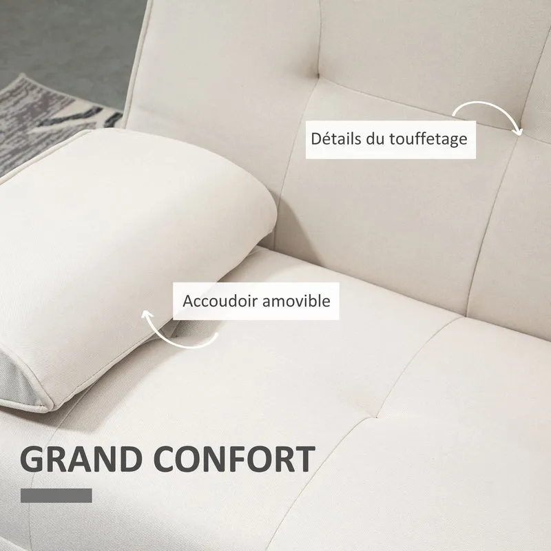 Canapé convertible 3 places 181 x 77 x 78 cm dossier 3 positions assise 18cm scandinave chaleureux en tissu de lin beige 21_0001752