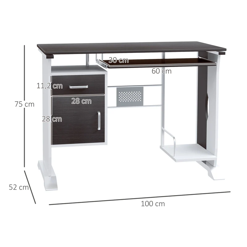 Bureau informatique compact 100 x 52 x 75 cm multi rangements tablette coulissante contemporain épuré salon en MDF noir 21_0006119