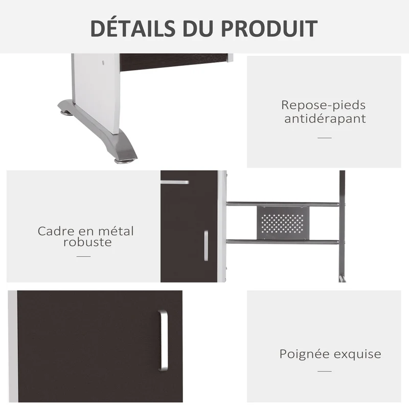 Bureau informatique compact 100 x 52 x 75 cm multi rangements tablette coulissante contemporain épuré salon en MDF noir 21_0006119