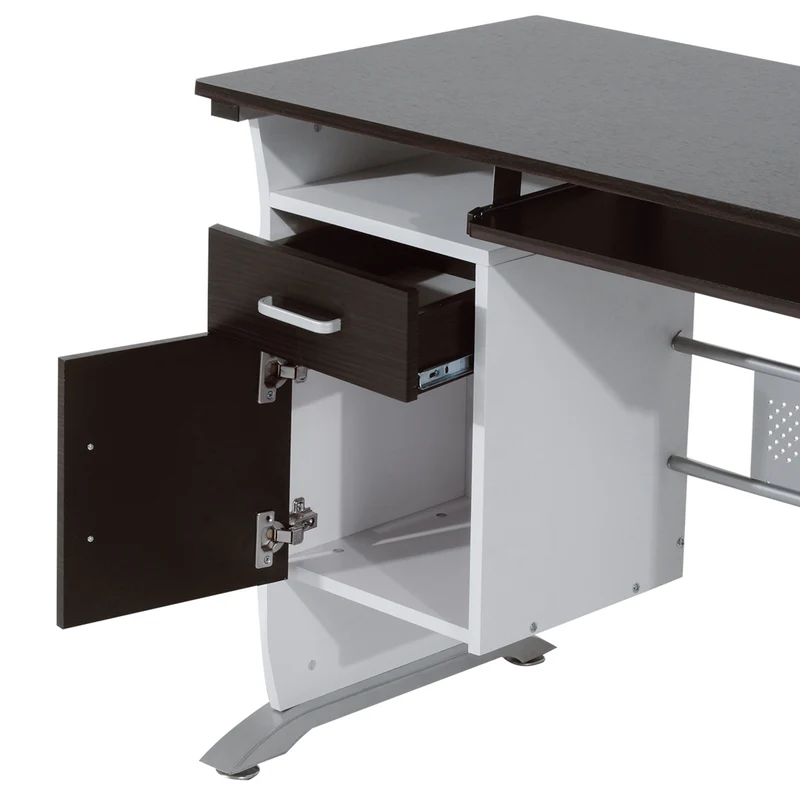 Bureau informatique compact 100 x 52 x 75 cm multi rangements tablette coulissante contemporain épuré salon en MDF noir 21_0006119