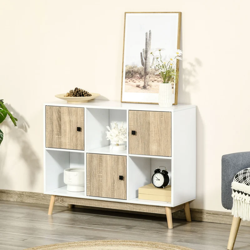 Buffet de rangement moderne 96 x 30 x 75 cm 3 portes 3 niches rangement optimal scandinave en panneau de particules blanc 21_0002859