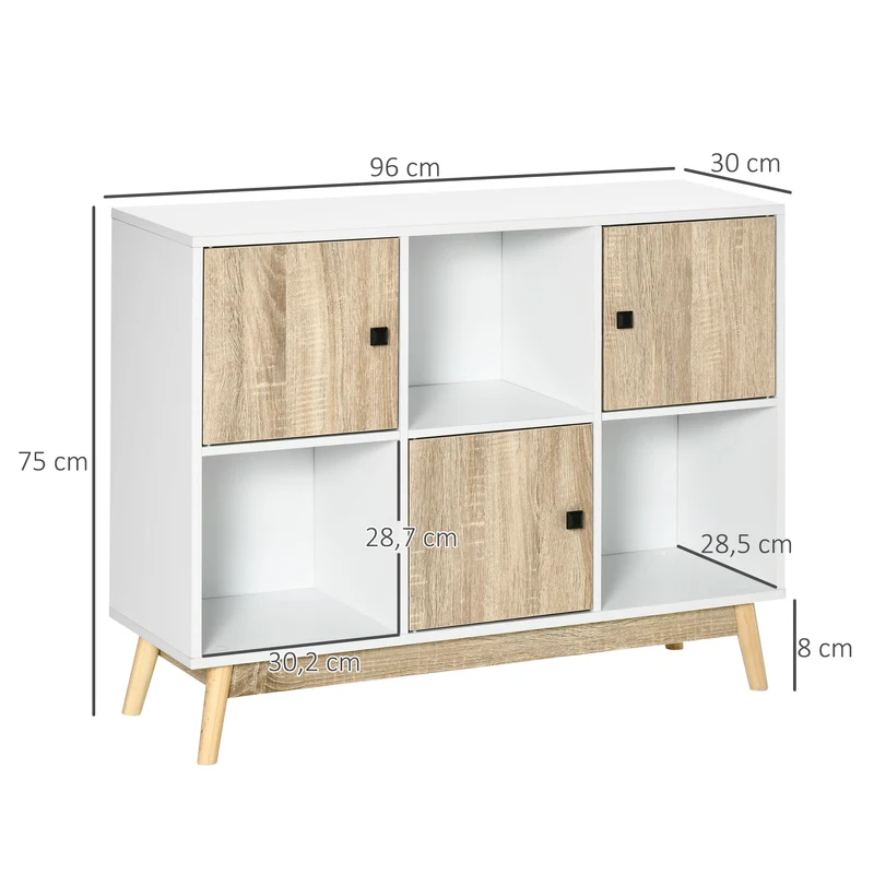 Buffet de rangement moderne 96 x 30 x 75 cm 3 portes 3 niches rangement optimal scandinave en panneau de particules blanc 21_0002859