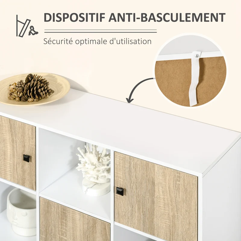 Buffet de rangement moderne 96 x 30 x 75 cm 3 portes 3 niches rangement optimal scandinave en panneau de particules blanc 21_0002859