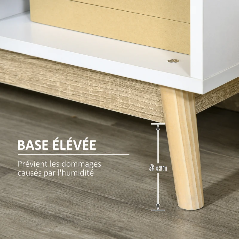 Buffet de rangement moderne 96 x 30 x 75 cm 3 portes 3 niches rangement optimal scandinave en panneau de particules blanc 21_0002859