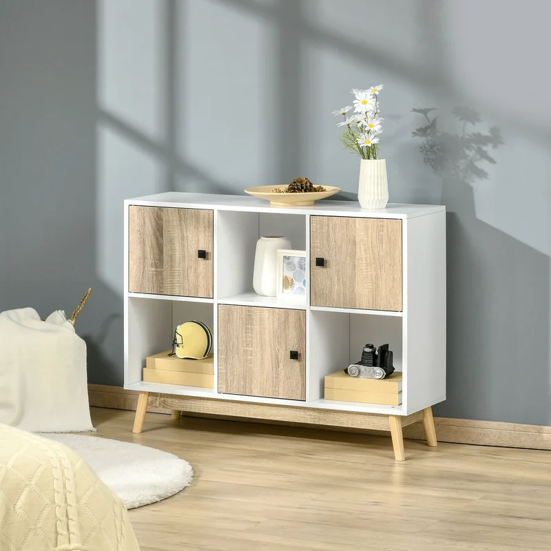 Buffet de rangement moderne 96 x 30 x 75 cm 3 portes 3 niches rangement optimal scandinave en panneau de particules blanc 21_0002859