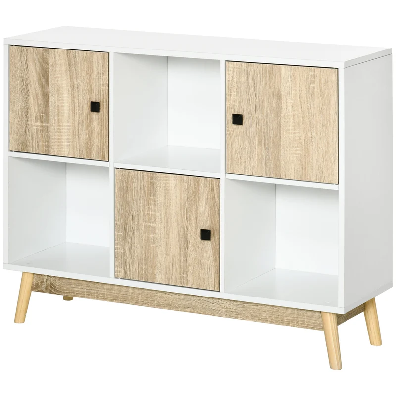 Buffet de rangement moderne 96 x 30 x 75 cm 3 portes 3 niches rangement optimal scandinave en panneau de particules blanc 21_0002859