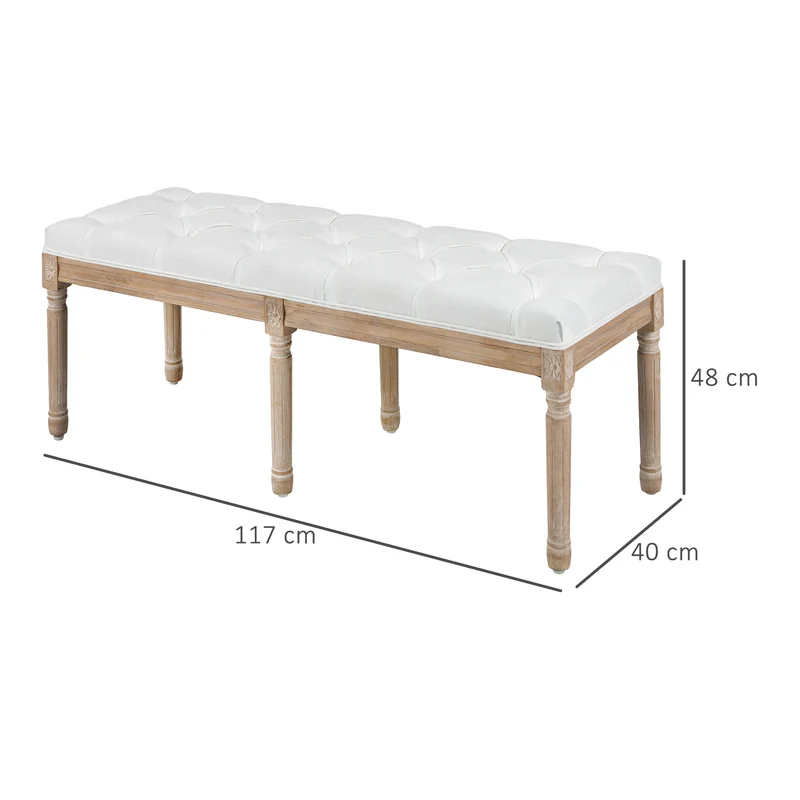 Banc bout de lit capitonné 117 x 40 x 48 cm assise mousse épaisse style vintage chambre ambiance cosy en polyester crème 21_0001582