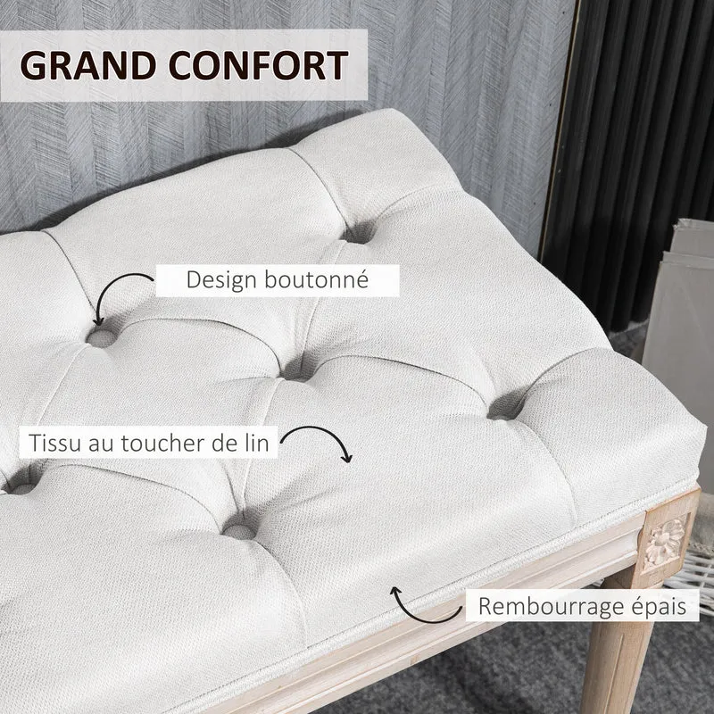 Banc bout de lit capitonné 117 x 40 x 48 cm assise mousse épaisse style vintage chambre ambiance cosy en polyester crème 21_0001582