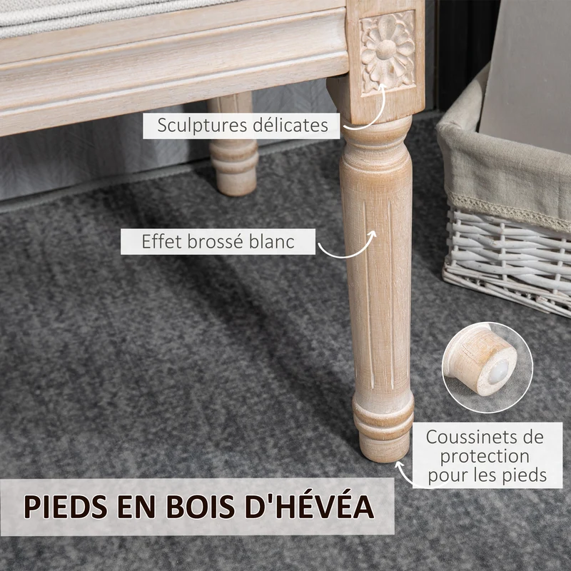 Banc bout de lit capitonné 117 x 40 x 48 cm assise mousse épaisse style vintage chambre ambiance cosy en polyester crème 21_0001582